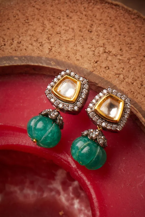 Carved Green Drop Zircon Stud Earrings