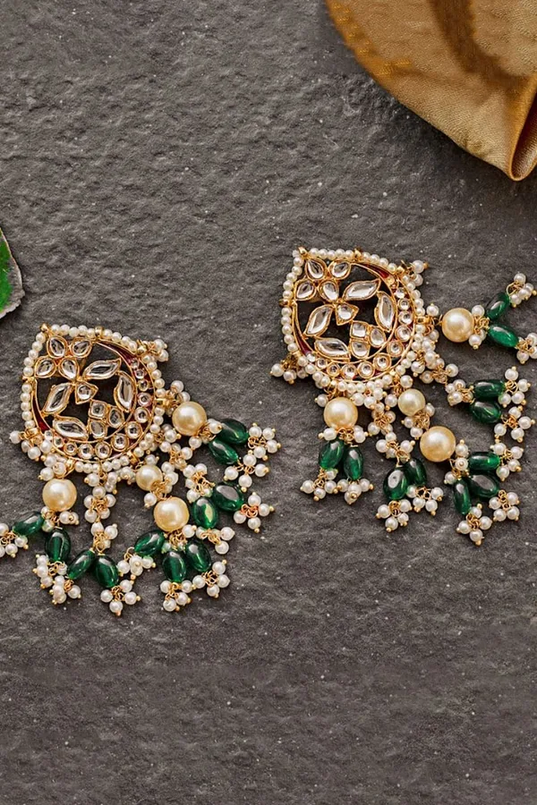 Red And Green Meena Pearl Drops Dangler Earrings