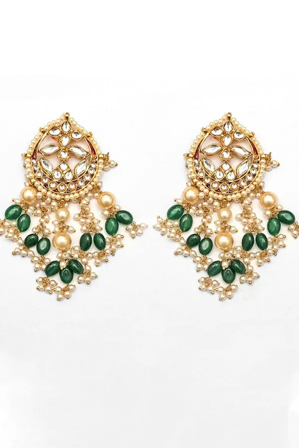 Red And Green Meena Pearl Drops Dangler Earrings