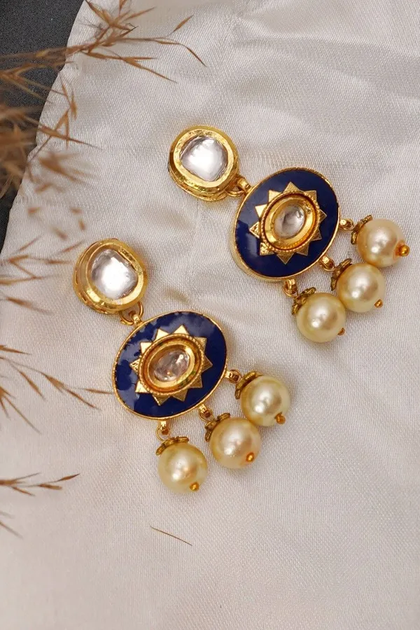 Blue Meena Pearl Dangler Earrings