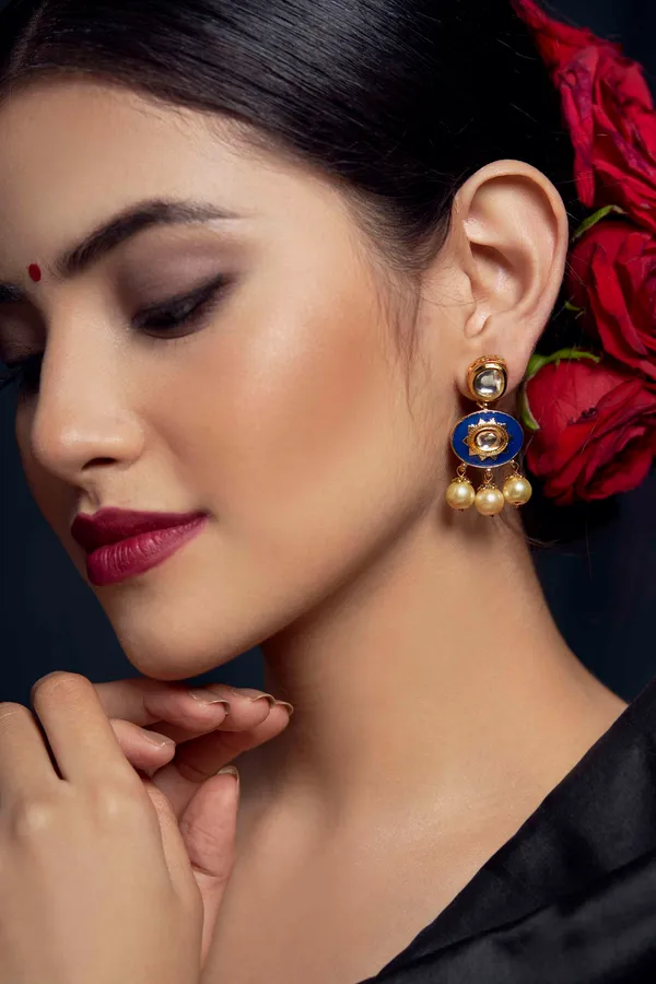 Blue Meena Pearl Dangler Earrings