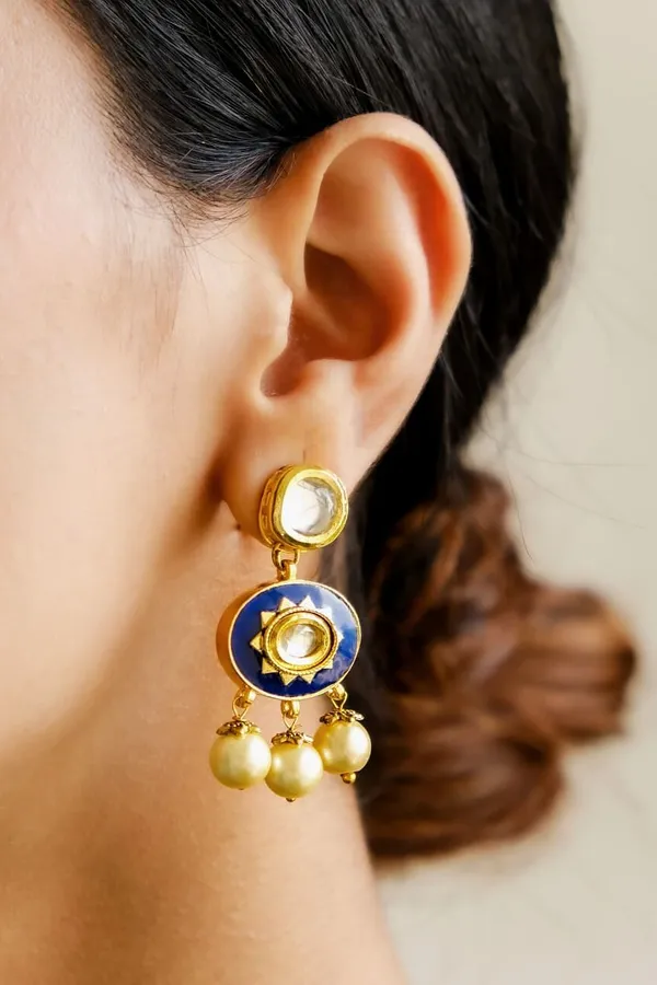 Blue Meena Pearl Dangler Earrings