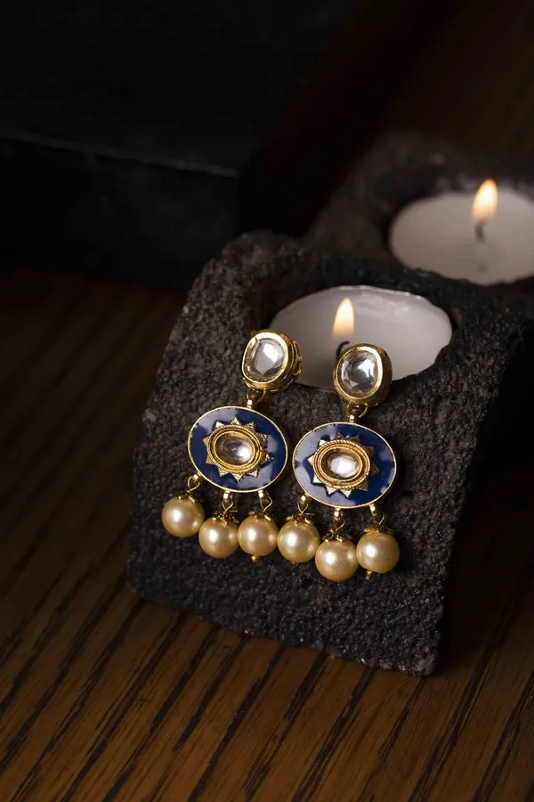 Blue Meena Pearl Dangler Earrings