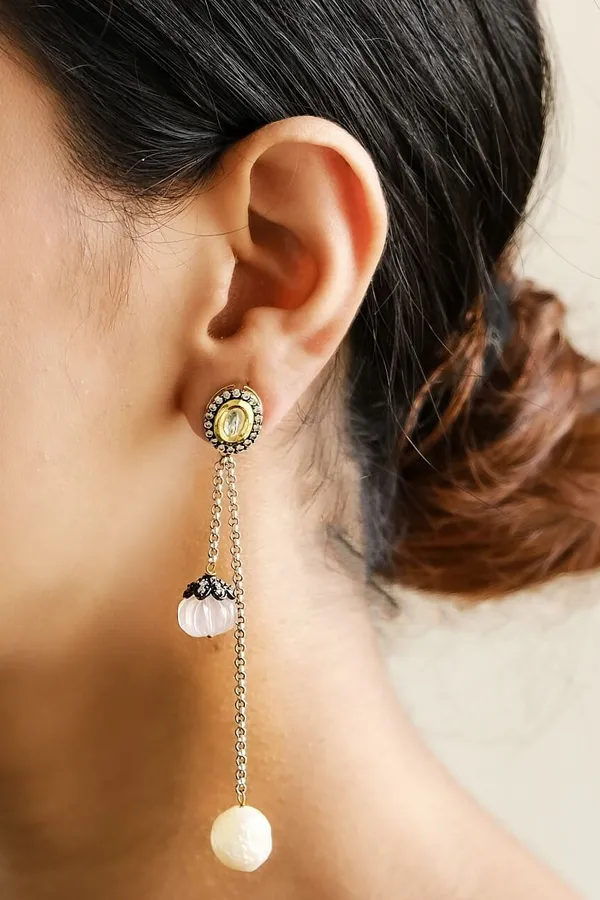 Rose Quarts Pearl Dangling Earrings