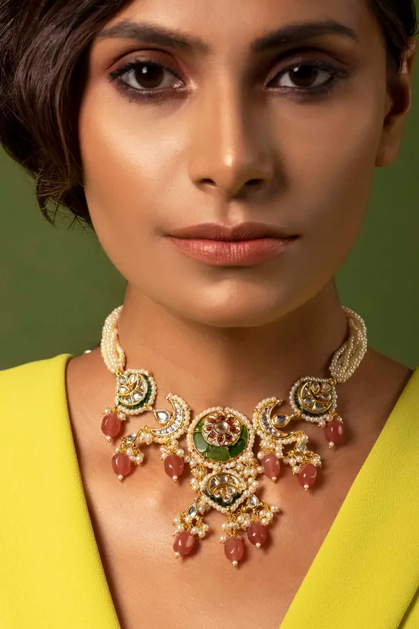 Red Star Motif Kundan Cocktail Ring & Necklace Set