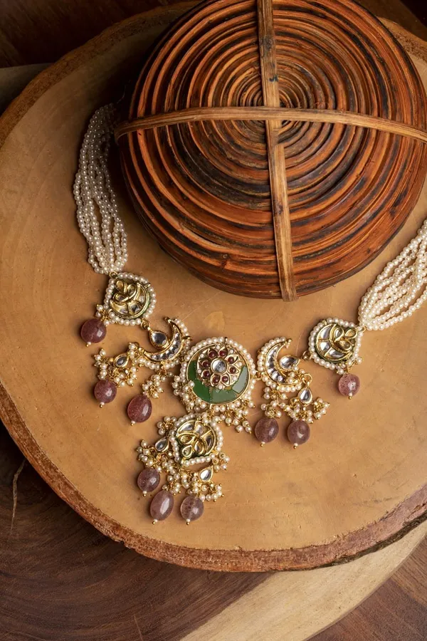 Red Star Motif Kundan Cocktail Ring & Necklace Set