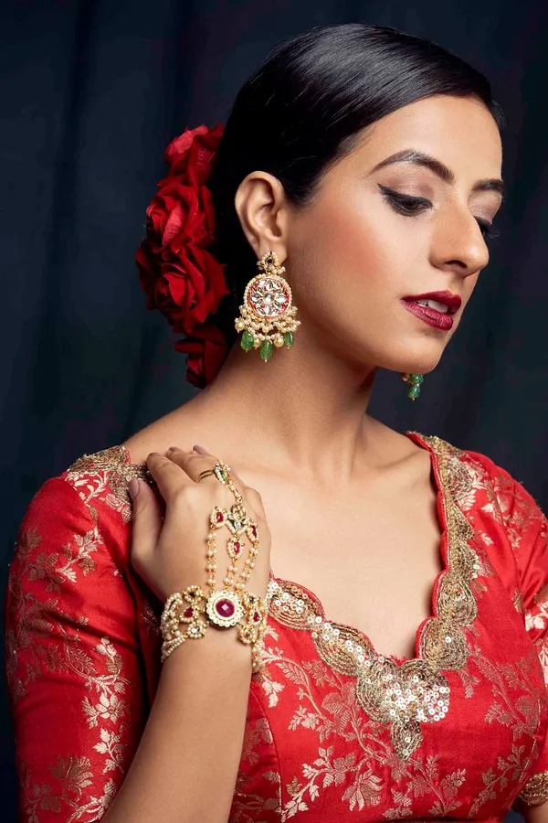 Red Rounds Green Drop Dangler Earrings