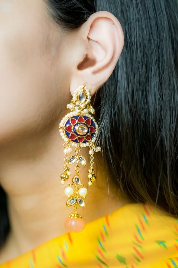 Multi Meena Rose Quartz Drop Dangler Earrings