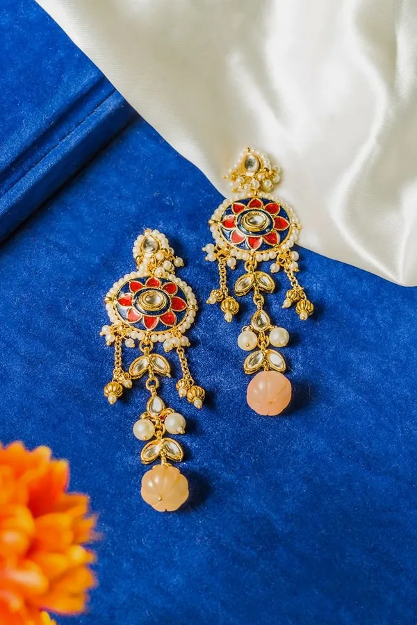 Multi Meena Rose Quartz Drop Dangler Earrings