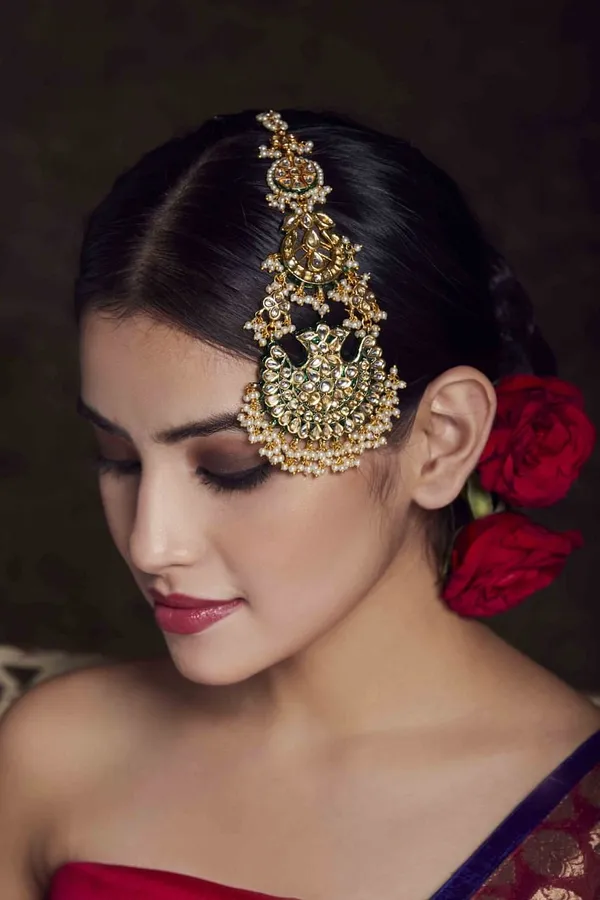 Statement Kundan Green Meena Tikka