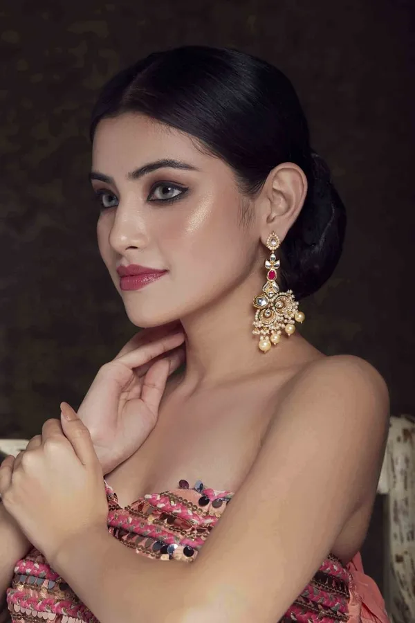 Red Centre Kundan Pearl Drop Dangler Earrings