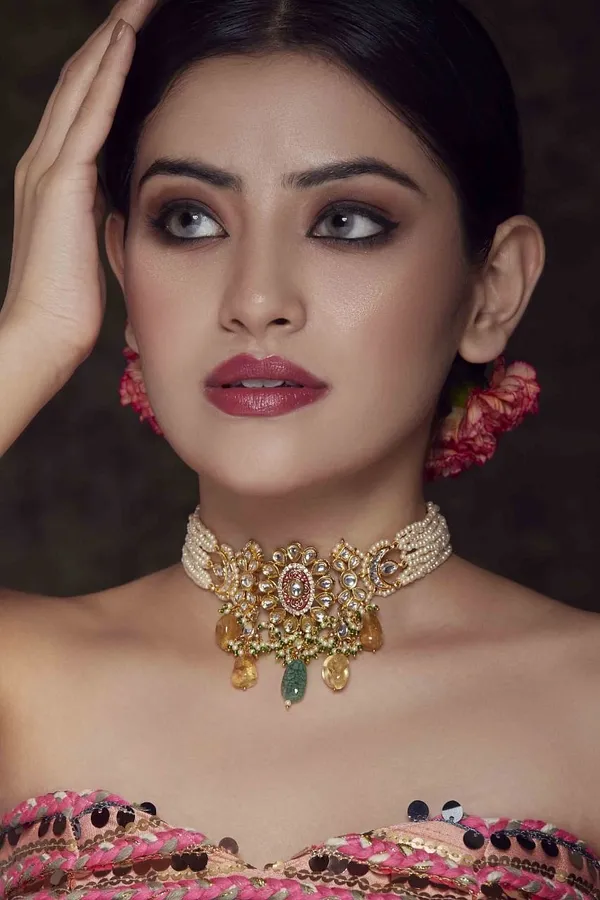 Kundan Green Yellow Drops Red Meena Choker Necklace