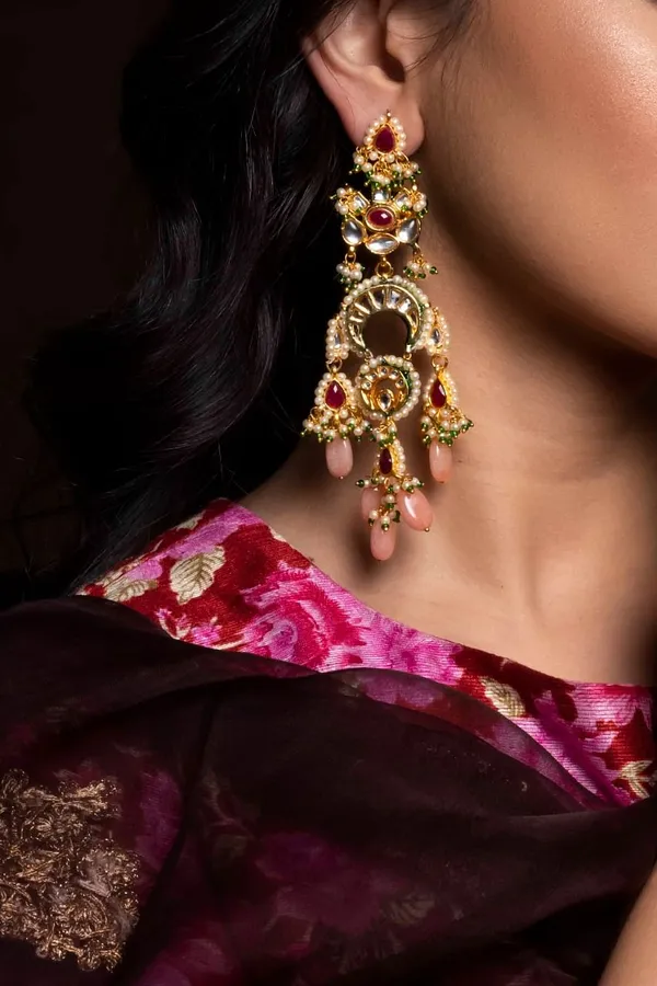Dangling Kundan Red Drop Earrings