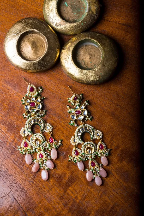 Dangling Kundan Red Drop Earrings