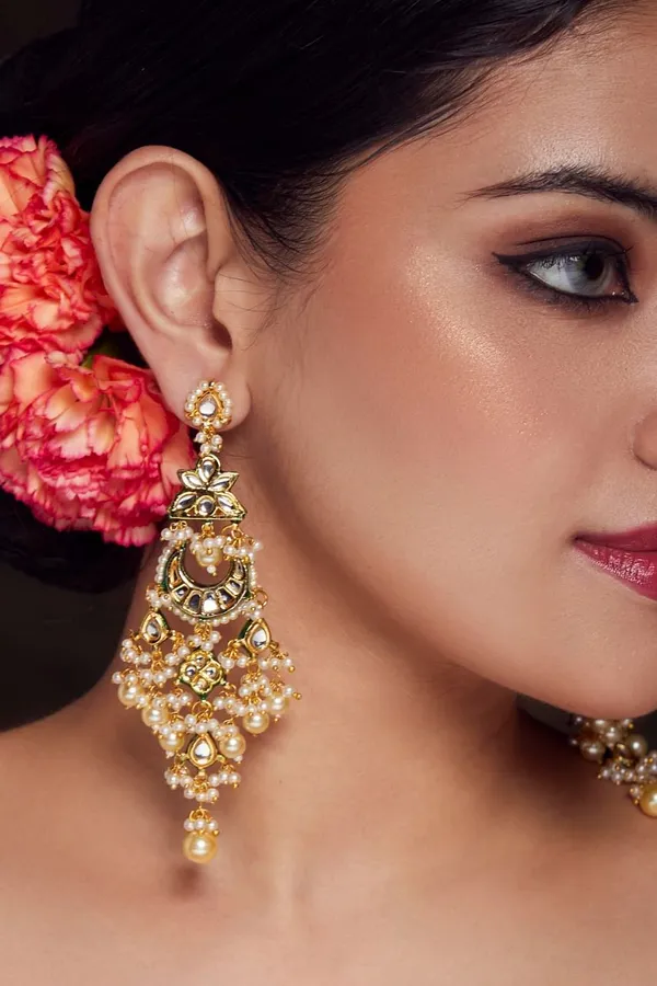 Kundan Dangling Pearls Earrings