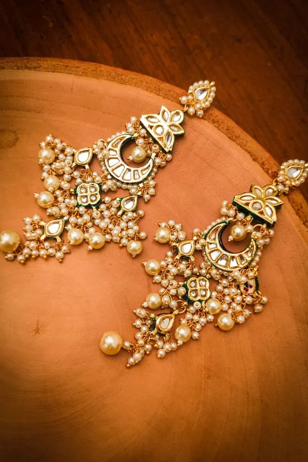 Kundan Dangling Pearls Earrings