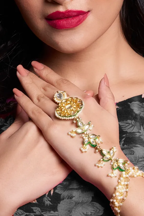 Three Petal Kundan Haathphool