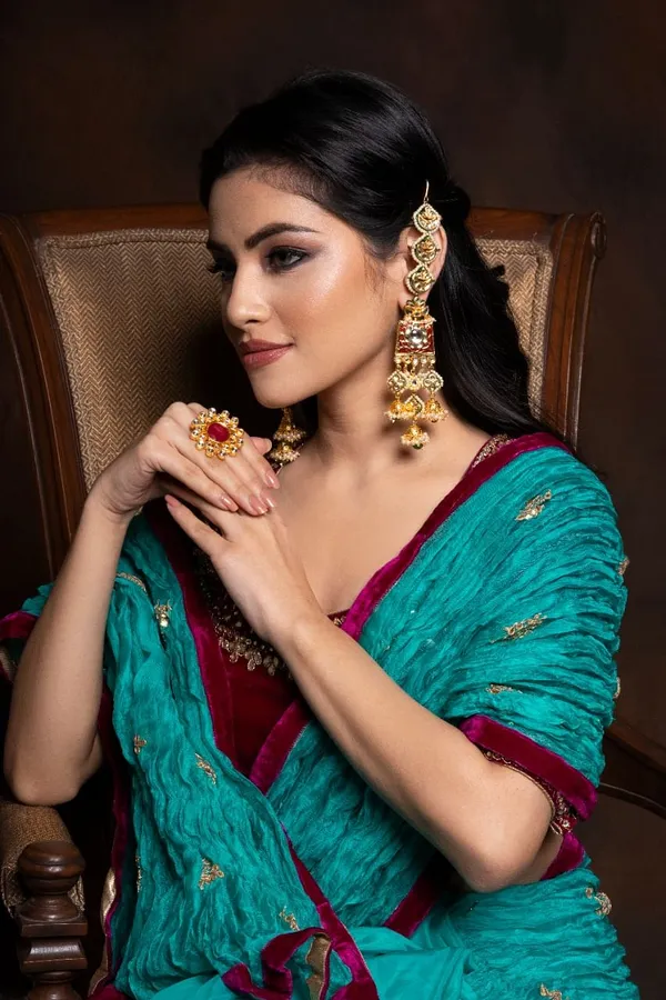 Statement Red Meena Green Drops Dangler Earrings