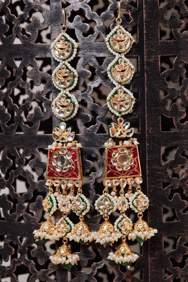 Statement Red Meena Green Drops Dangler Earrings