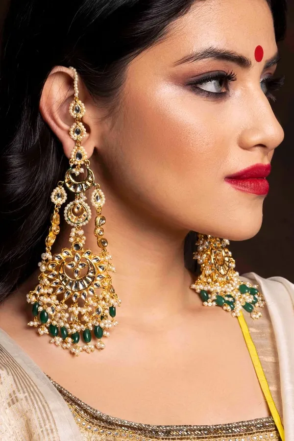Statement Kundan Green Drops Long Dangling Earrings