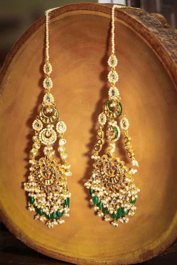 Statement Kundan Green Drops Long Dangling Earrings