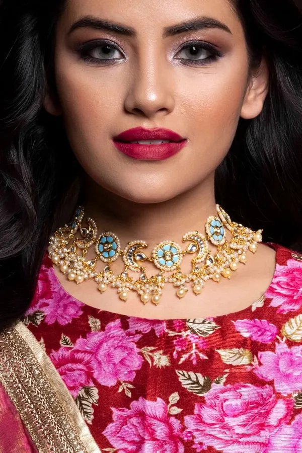 Statement Feroza White Chand Pearl Drops Choker Necklace