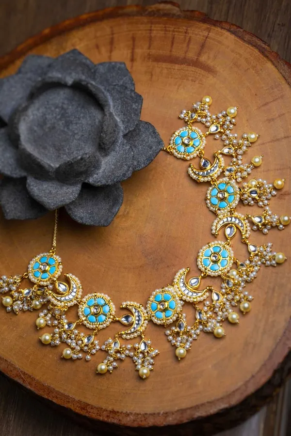 Statement Feroza White Chand Pearl Drops Choker Necklace