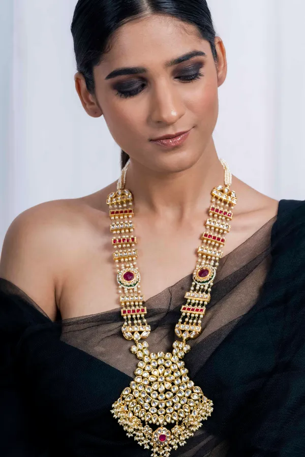 Statement Red Kundan & Meenakari Rani Haar