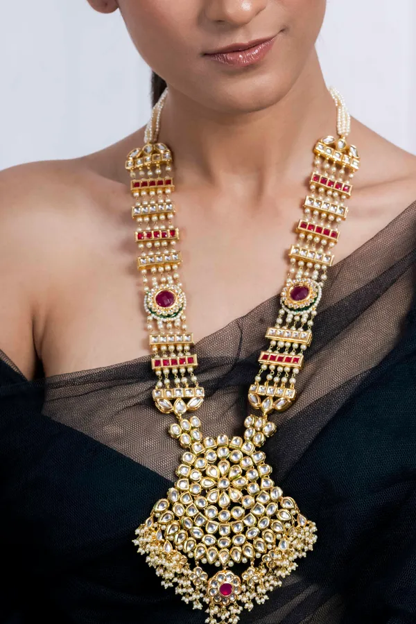 Statement Red Kundan & Meenakari Rani Haar