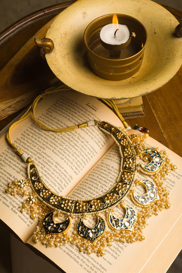 Statement Blue Chand Meenakari Choker Necklace