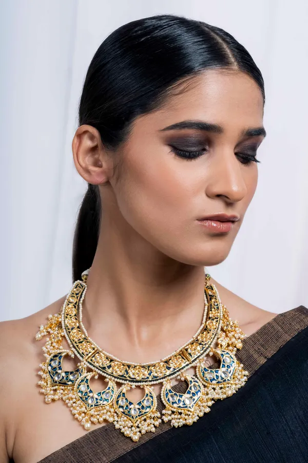 Statement Blue Chand Meenakari Choker Necklace