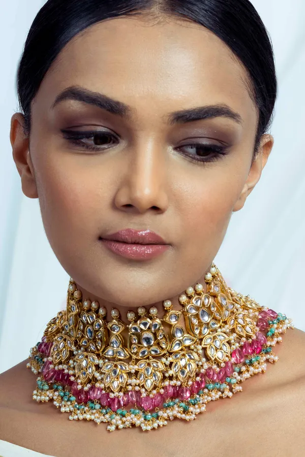 Statement Pink & Green Tourmaline Bridal Choker Necklace