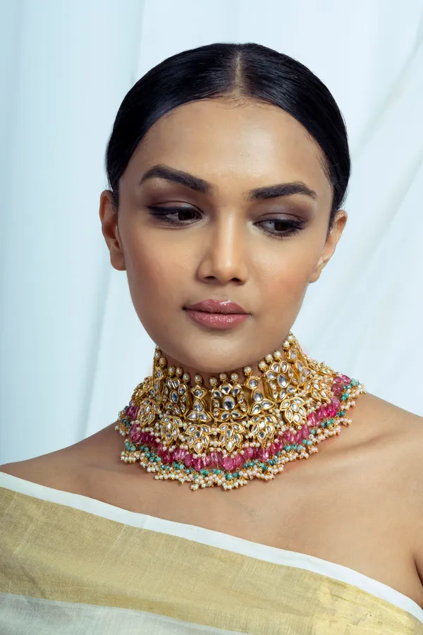 Statement Pink & Green Tourmaline Bridal Choker Necklace