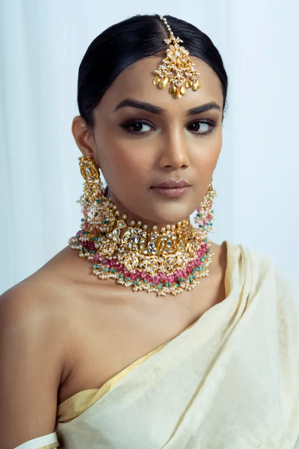 Statement Pink & Green Tourmaline Bridal Choker Necklace