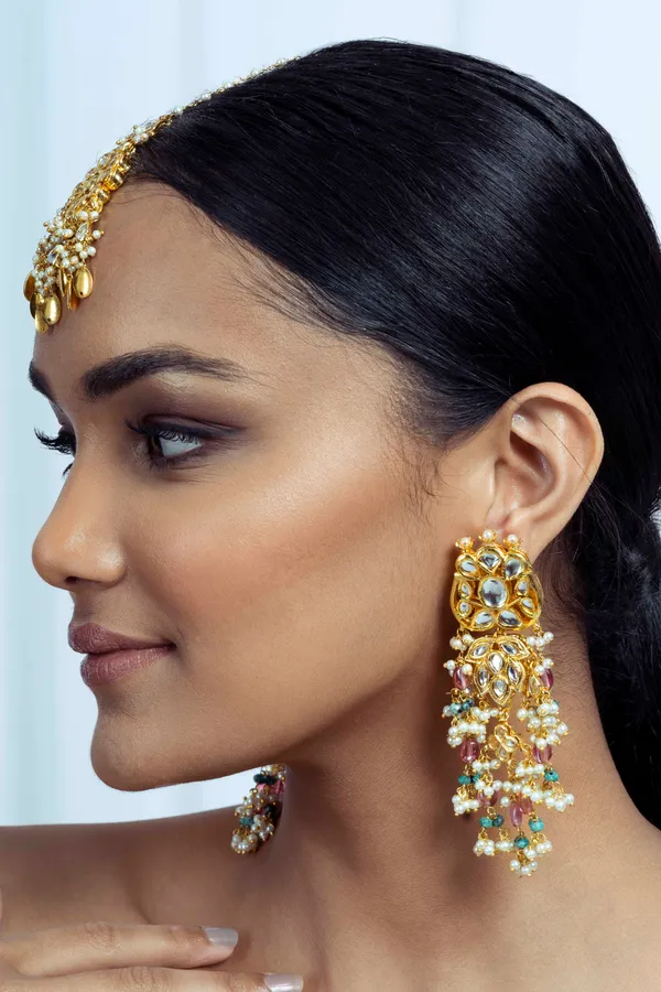 Statement Pink & Green Tourmaline Bridal Earrings