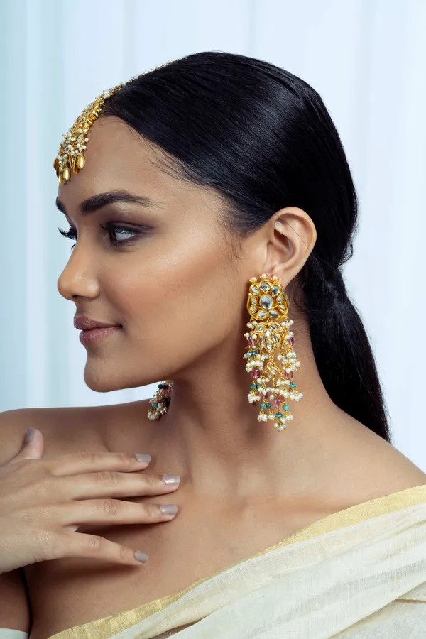 Statement Pink & Green Tourmaline Bridal Earrings