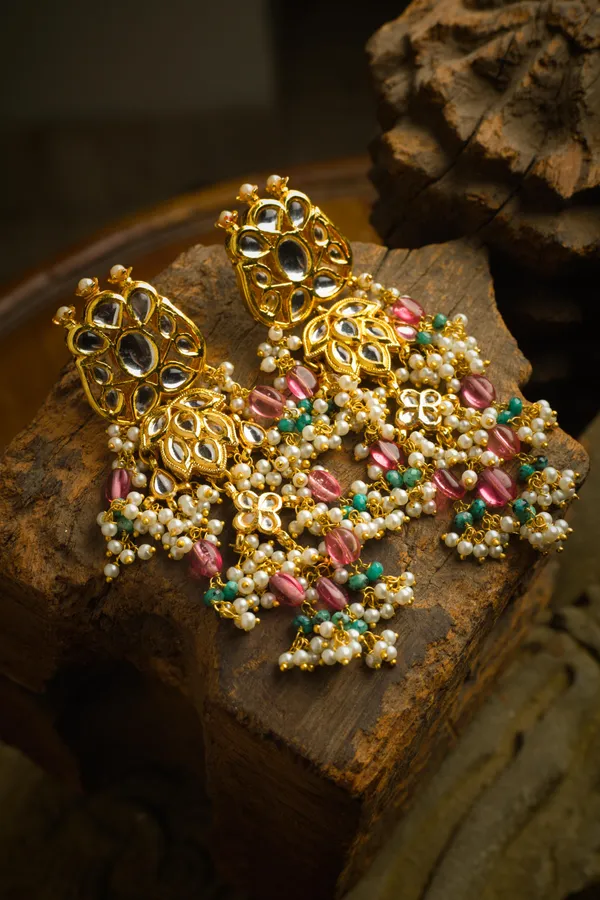 Statement Pink & Green Tourmaline Bridal Earrings