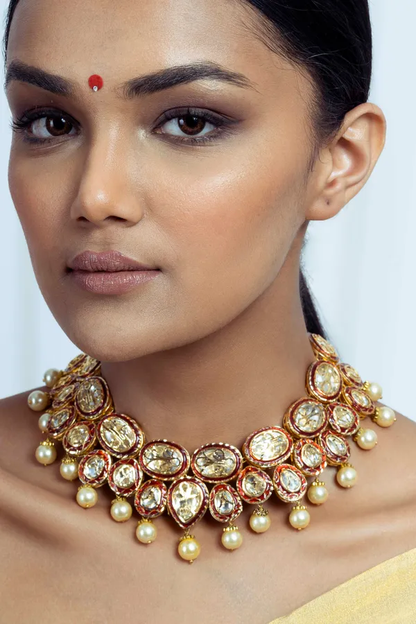 Statement Red Meenakari Kundan Choker Necklace