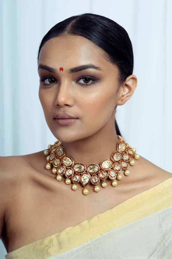 Statement Red Meenakari Kundan Choker Necklace