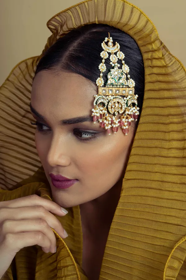 Gold & Green Meenakari Tourmaline Drops Passa