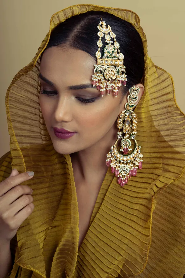 Gold & Green Meenakari Tourmaline Drops Passa