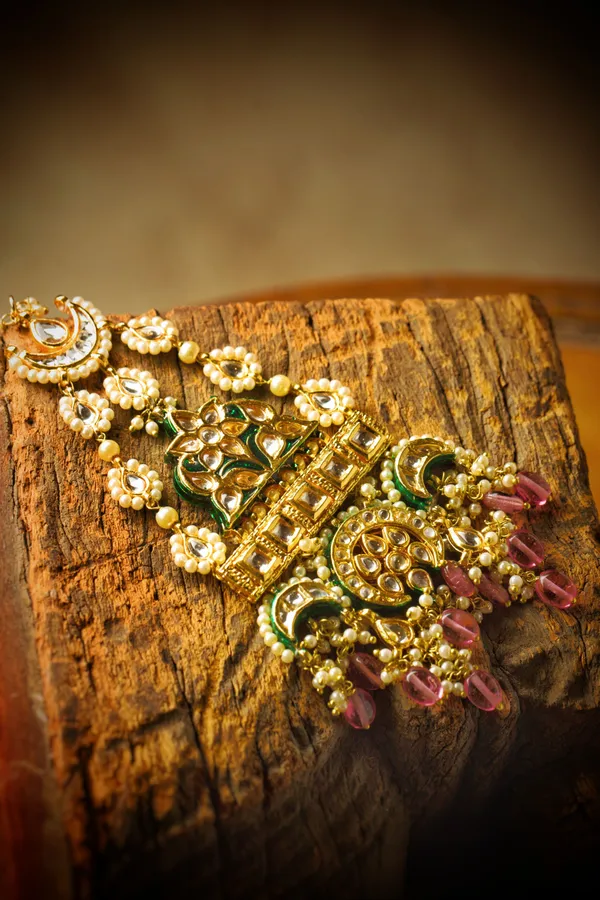 Gold & Green Meenakari Tourmaline Drops Passa