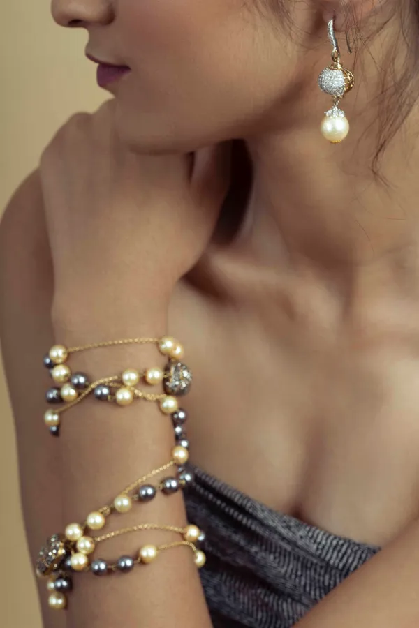 Grey & White Pearls Long Necklace