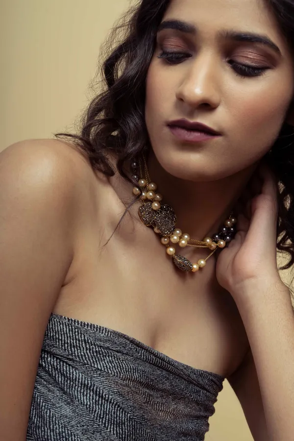 Grey & White Pearls Long Necklace