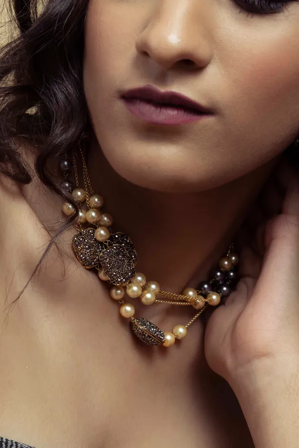 Grey & White Pearls Long Necklace