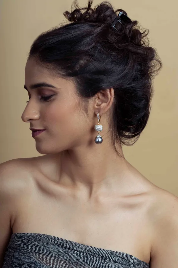 Cubic Zircon Grey Pearl Dangler Drop Earrings