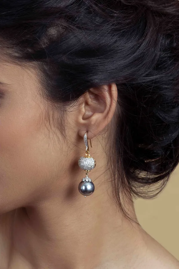 Cubic Zircon Grey Pearl Dangler Drop Earrings