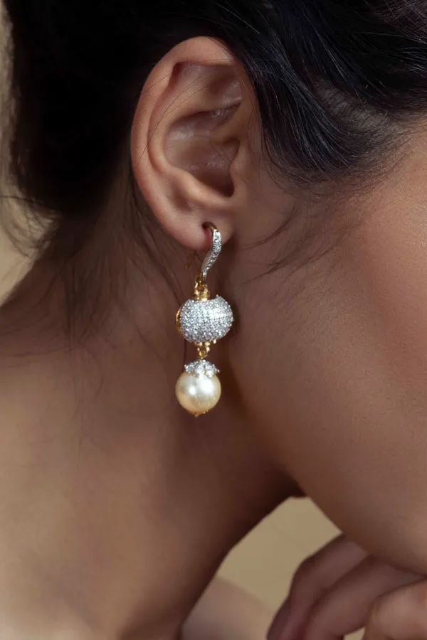 Cubic Zircon Pearl Dangler Drop Earrings