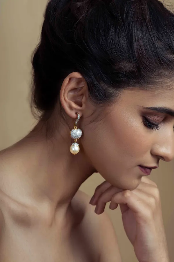 Cubic Zircon Pearl Dangler Drop Earrings