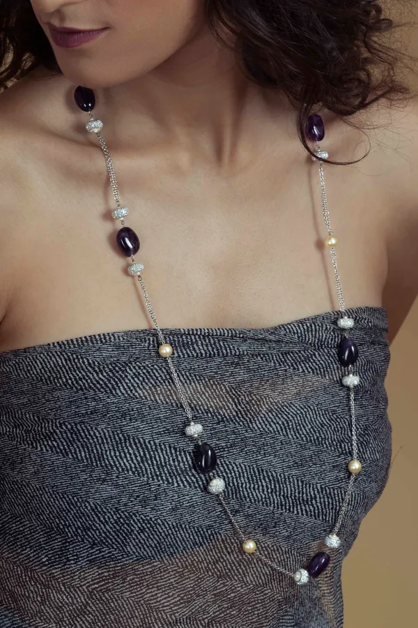 Purple & White Pearl Amethyst Zirconia Necklace